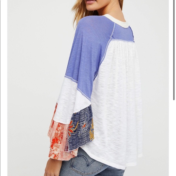 Free People🦋We the Free Friday Fever Patchwork Top Bell Sleeve - Picture 3 of 8